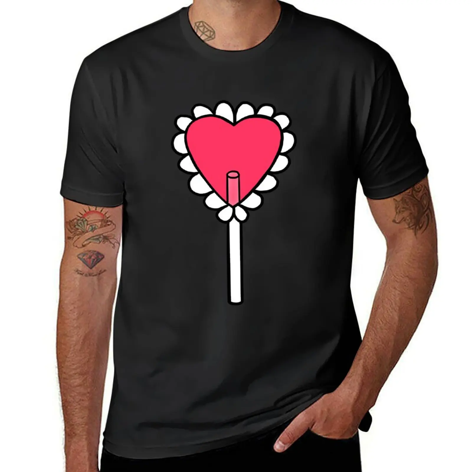 Heart Lollipop Tattoo T-Shirt boys whites cute tops Short sleeve tee men