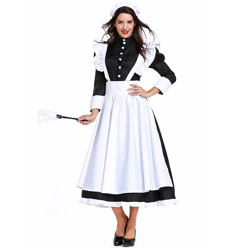 Black And White Oktoberfest Maid Costume Halloween Cosplay British Maid Costume Housekeeper / Cook Fancy Dress