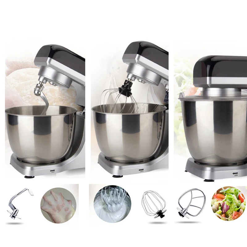 Electric Stand Food Mixer Chef Machine Stainless Steel 5L Bowl Cream Blender Knead Dough Cake Bread Whisk Egg Beater