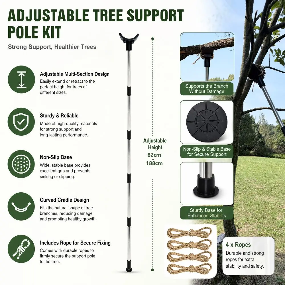 Stainless Steel Tree Support Stake 1.5m/1.9m Durable Branch Support Brace Prevent Breakage Sturdy Garden Plant Stake