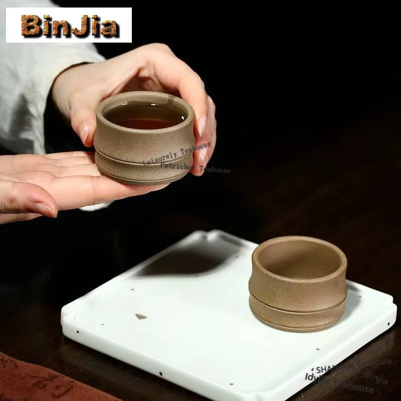 yixing手作りパープルクレイティーカップ、本物のセクションマッドティーボウル、トラベルポータブルピュアマスターカップ、チャイニーズティーセット、50ml、1セットあたり2個