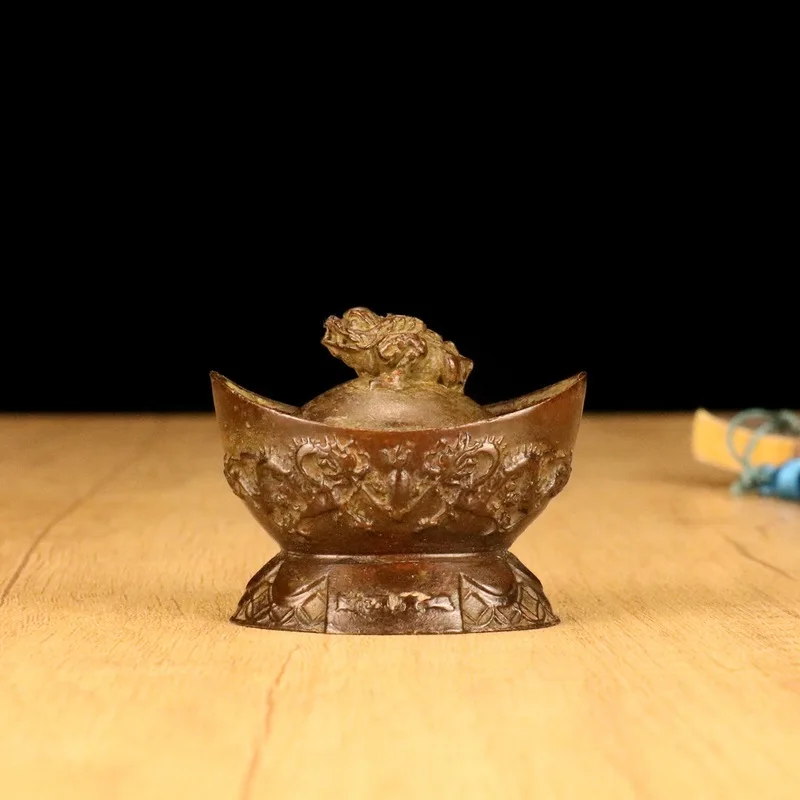 Antique-style two dragons playing with a pearl ingot ornament, symbolizing wealth and prosperity, golden cicada, and abundant fi