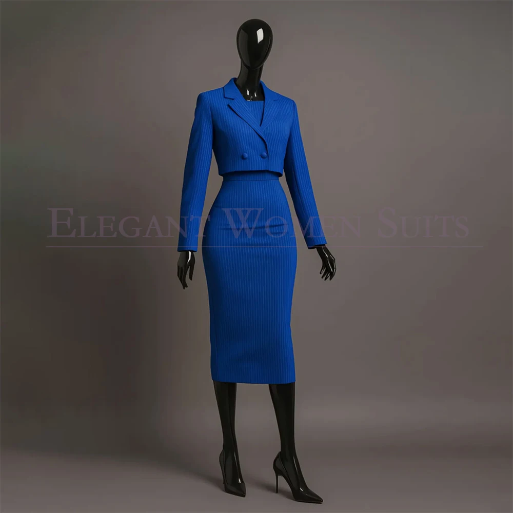 

Tailor Made Pinstripe Women Dress Suits Cropped Double Breasted Notch Lapel Blazer Luxury 2 Piece Jacket Pants Outwear