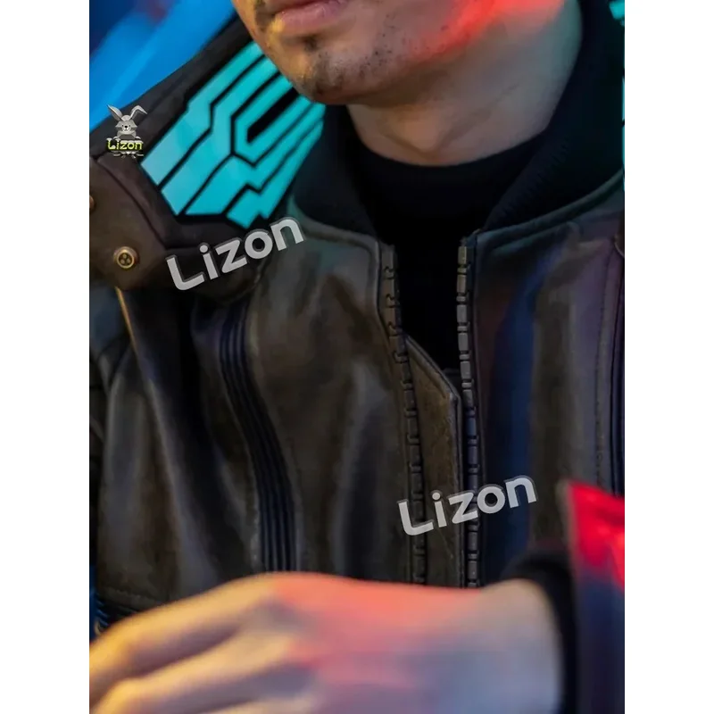 

qa156Punk 2077 Leather Jacket LED Collar V Cosplay Costumes for Man Women