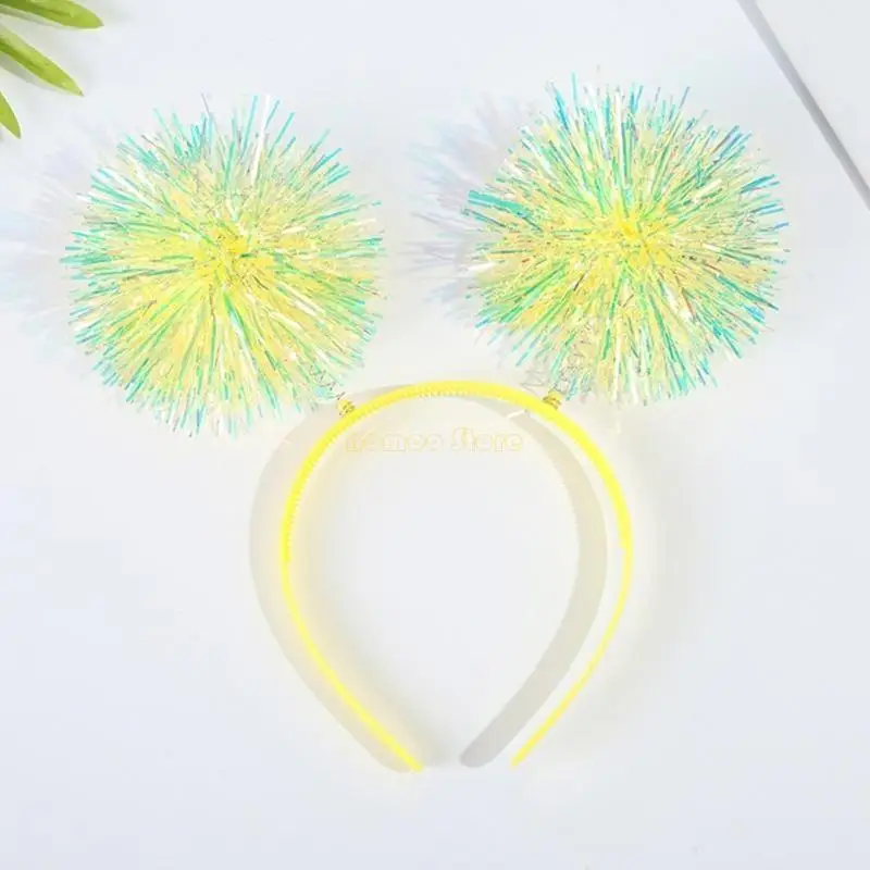 31BF Tinsel Headband Xmas Bouncing Ball Hair Hoop Happy New Year Gift for Kid