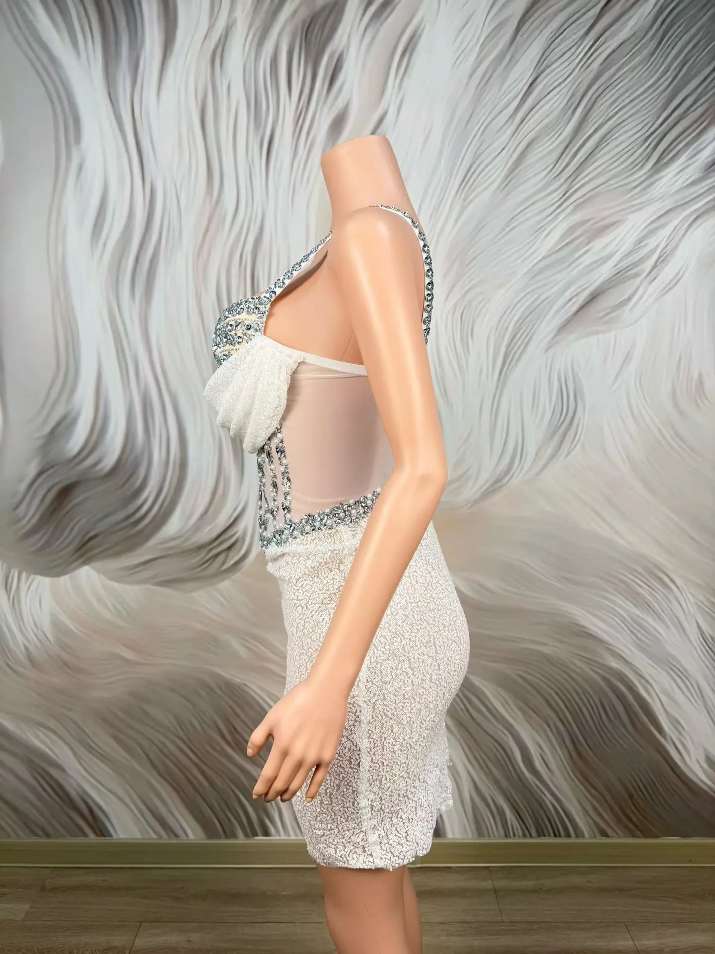 Baishatang Glamorous White Sequin Rhinestone Corset Spaghetti Strap Mini Dress Formal Cocktail Party Nightclub Gown - view 2