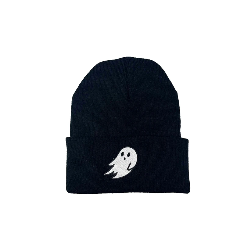 Fashion Autumn Winter Warm Hat Ghost Embroidery Beanies Knitted Hat Couple Ski Hat Hallowmas Funny Hat