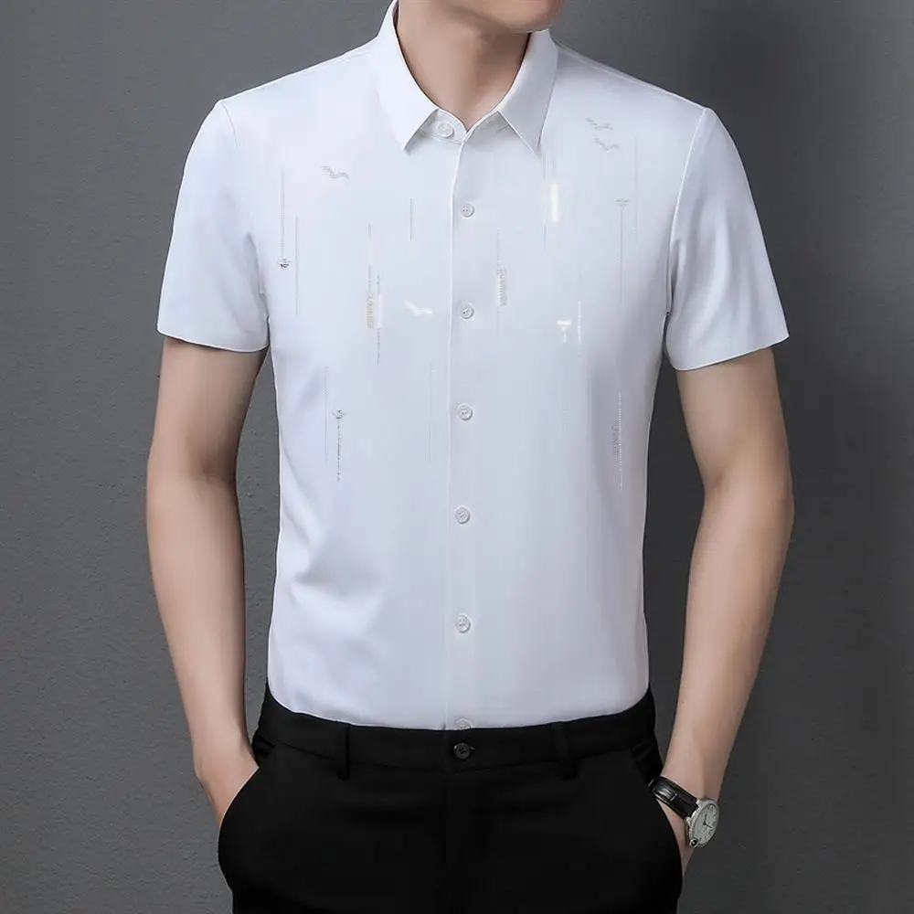 Summer New Seamless Shirts for Men Business Casual Printed Short Sleeves Button Up Shirt Men Fashion Simple Tops Chemise Homme