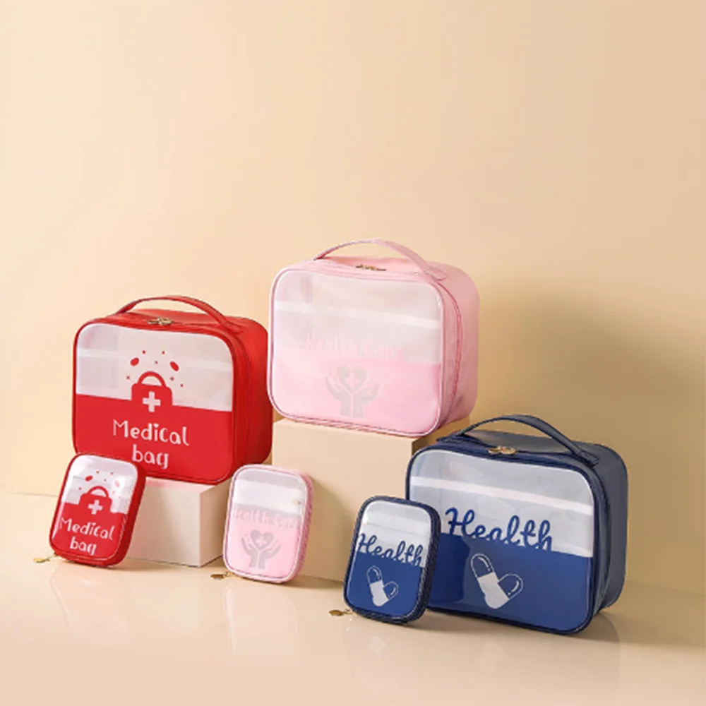 

2pcs Portable medicine bag transparent large-capacity medicine storage bag pu waterproof first aid kit home medical bag