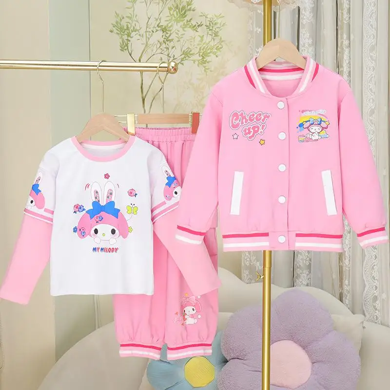 

Sanrio Girl повседневное пальто костюм My Melody Kawaii аниме студенческая осенняя куртка футболка длинные штаны комплект из 3 предметов детская одежда новая