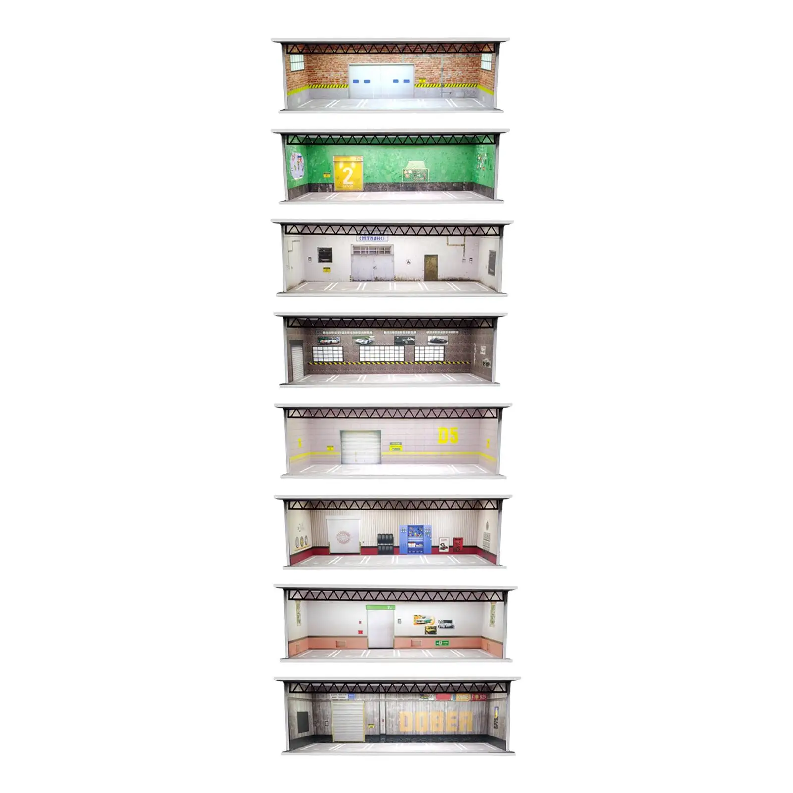 Garage Diorama Display Box for 1/64 Scale Model Car Storage with LED Light Dustproof Acrylic Cover Parking Scene Organizer Home