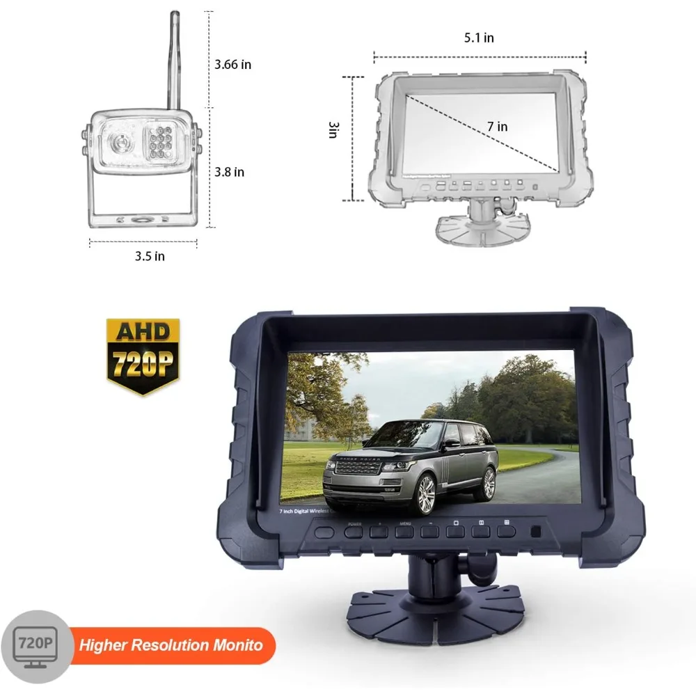 Digital Wireless Backup Camera System, Dual HD 720P Camera with Infrared Night Vision and Wide Viewing Angles