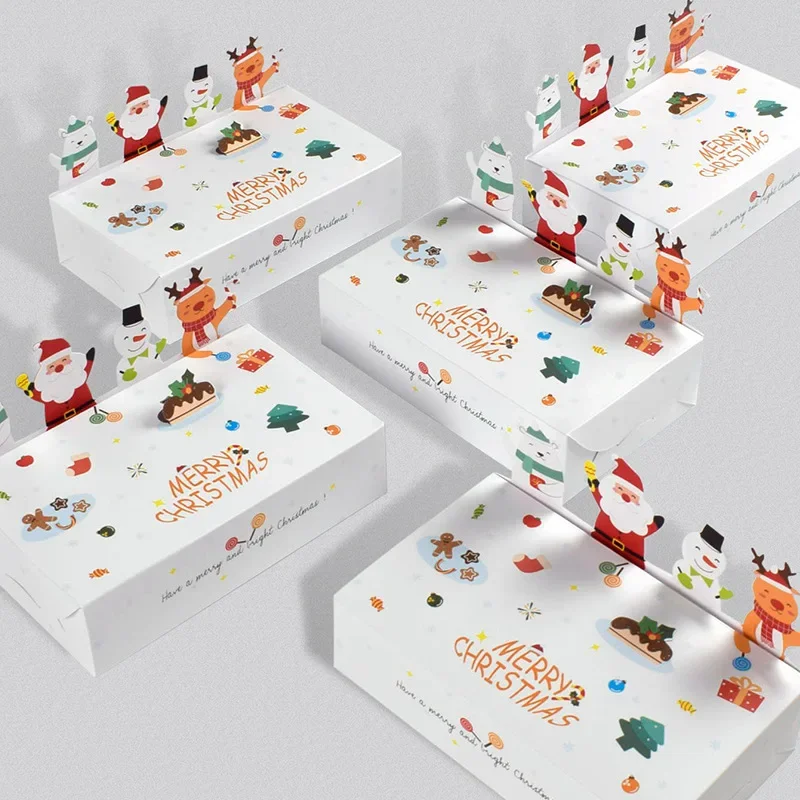 10Pcs Christmas Cookie Boxes Food Packaging Containers Merry Christmas Treat Boxes Folding Boxes for Pastries Cupcakes Cookies