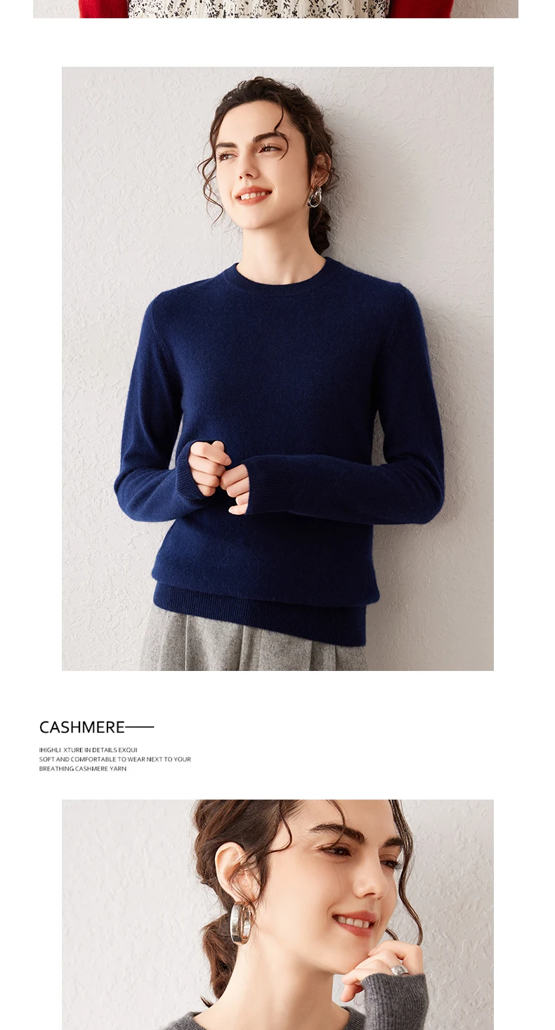 Damen 100% Reiner Kaschmir-Pullover 2026 Herbst Winter Rundhals Langarm Warm Weich Gestrickter Pullover Neue Strick-Oberteile Damenkleidung – Detail 28