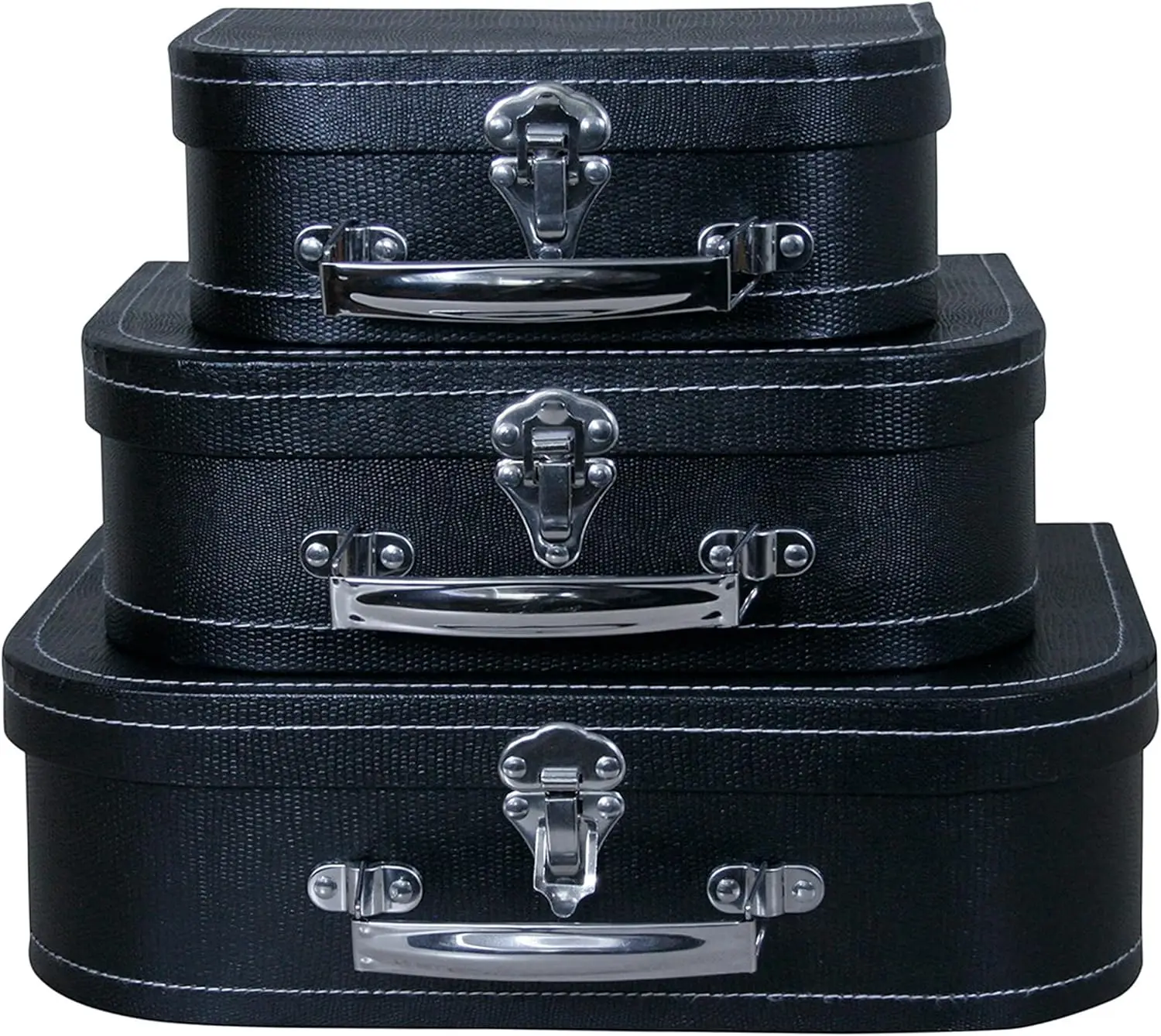

wald imports - Set of 3 Paperboard Suitcases -Decorative Storage Boxes - Suitcase Set for Decoration, Storage, and More (Black)