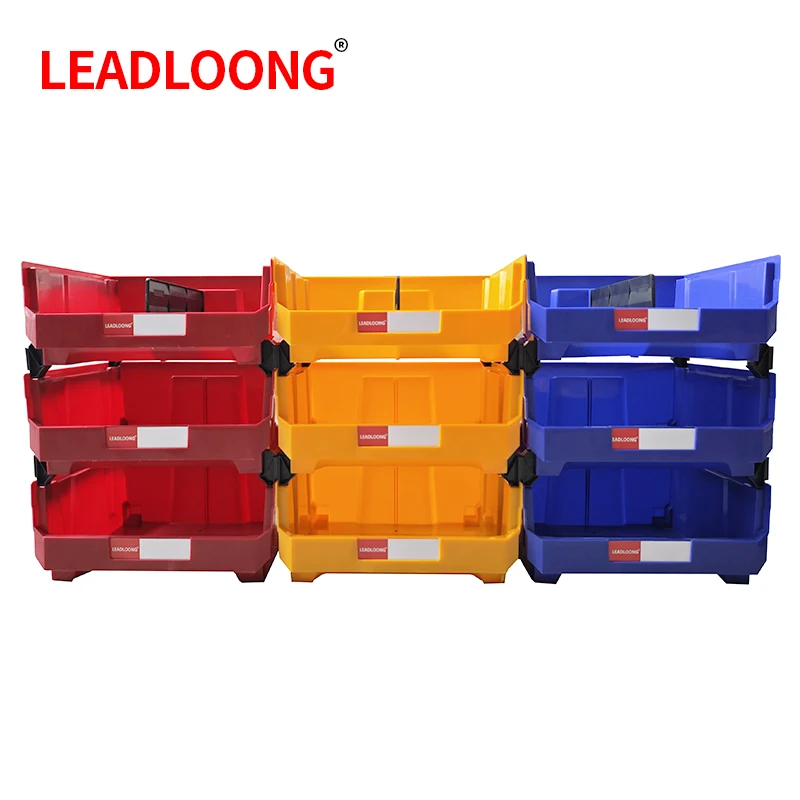 LEADLOONG 3pcs V7 Large Storage Parts Bin 377*422*180 mm/14.84*16.61*7.09 inch Heavy Duty  Stackable Plastic Part Box for Garage