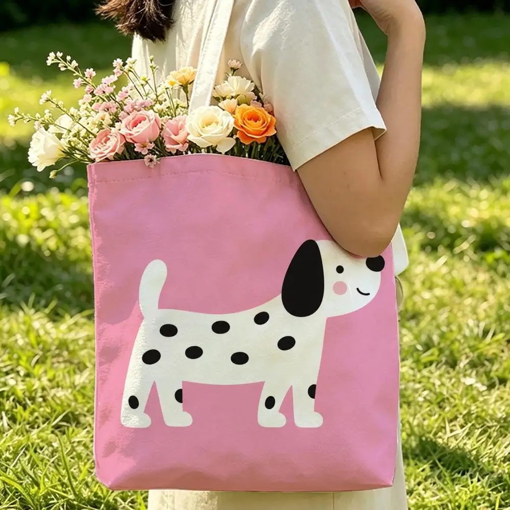Dopamine Cartoon Animals Storage Bags Beach Canvas Shoulder Tote Bag Double-Sided Print Fashion Handbag for Travel Picnic