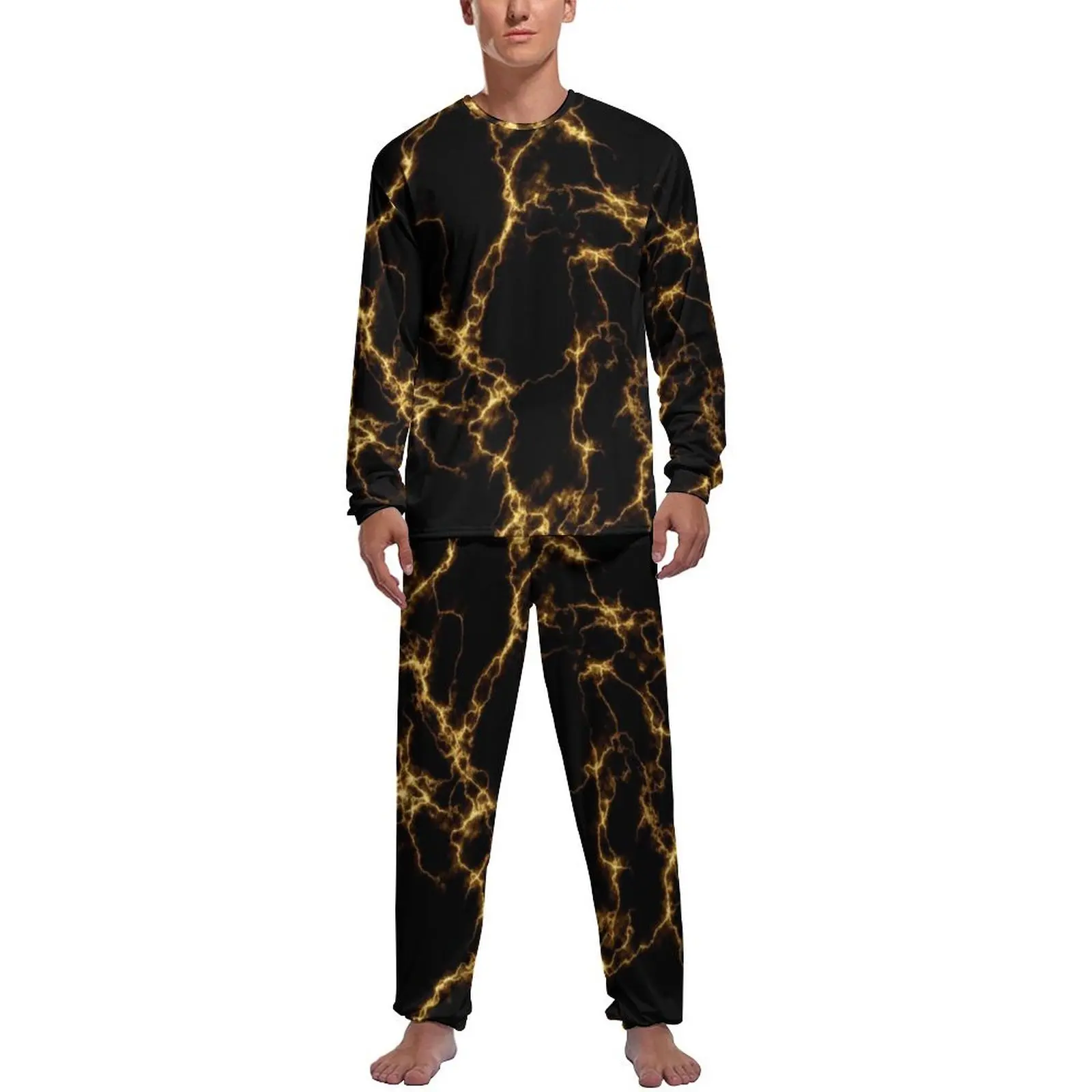 

Elegant Golden Marble Pajamas Cool Black Gold Gorgeous Marbles Mens Romantic Pajama Sets 2 Pieces Night Winter Design Nightwear