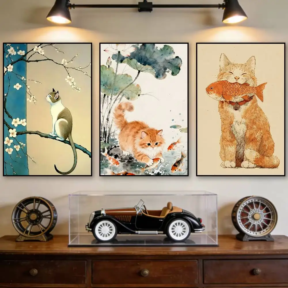 Chinese Domestic Cat Poster Room Decor Waterproof Sticky For Home Bar Wall Art Decoration
