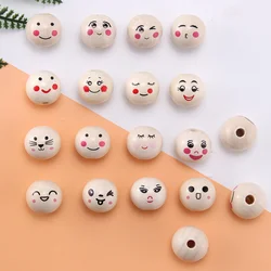 20/50pcs 20mm Natural Color Smiling Doll Round Ball Wooden Beads Loose Beads for Jewelry Making Handmade Diy Bracelet