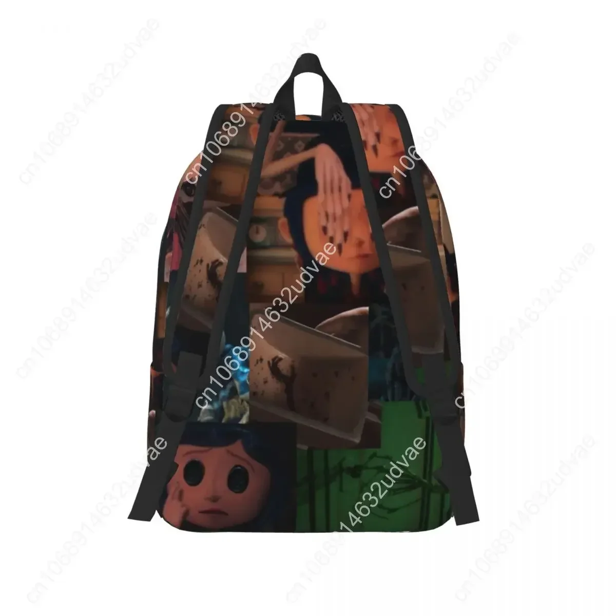 Ransel Kolase Film Kartun Coraline untuk Pria Wanita Tas Kerja Sekolah Menengah Tas Laptop Kanvas Mother Eyes