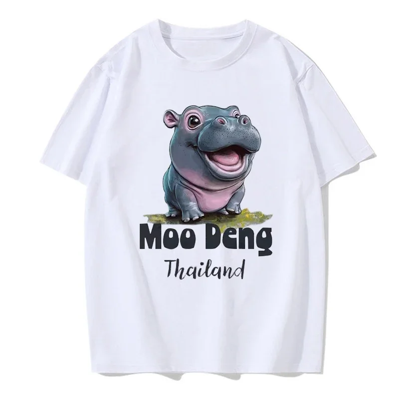 Funny Baby Hippo Moo Deng Tshirt Kawaii Cartoon T Shirt Harajuku Y2k Tees Tops Men Women Fashion EU Szie T-shirt Mange Clothes