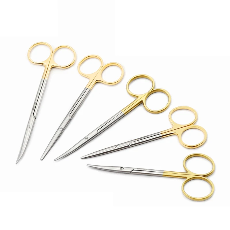 Ophthalmic Stainless Steel Gold Handle Surgical Scissors Cosmetic Plastic Surgery Instrument Double Eyelid Tool 12.5/14.16cm