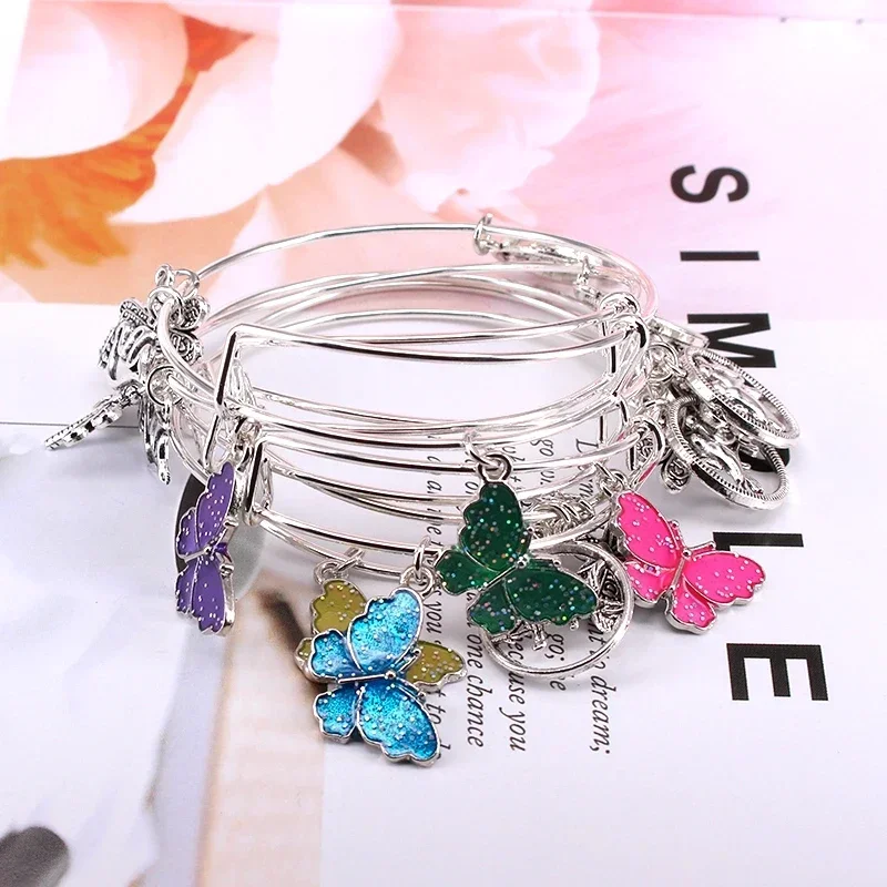 5pcs Bangle Set Butterfly Charm Bracelets for Women Birds Dragonfly Peace Dove Charms Bangles Cuff Jewlery E36