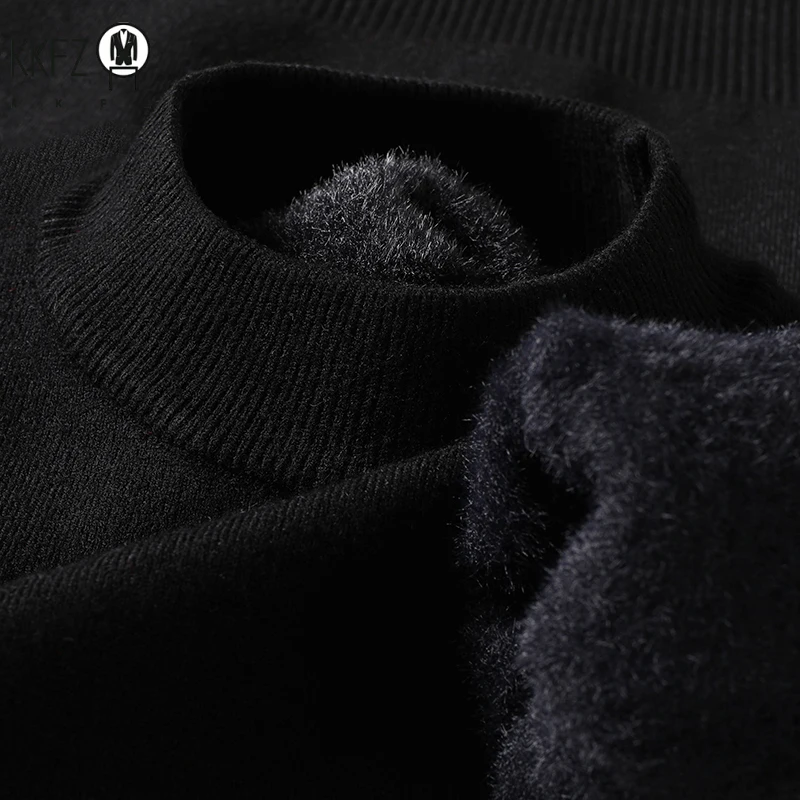 2025 الرجال بلون نصف الياقة المدورة تريكو سترة وهمية الرقبة البلوز عادية الخريف الشتاء البلوز ماركة ملابس رجالي #6