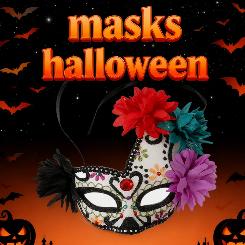 Mexican Day of The Dead Mask Party Masks Facial Costume Decorative Halloween Skull Masks Reusable Face Ball for Masquerade Party