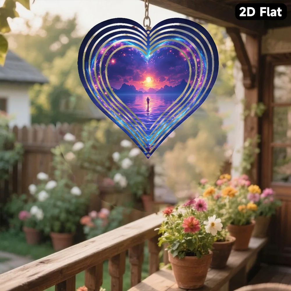 2D Flat,Metal Wind Chime, Decorative Hanging Item, Starry Night Peace Magnet - Radiant Lone Star & Moonlit Water Reflection