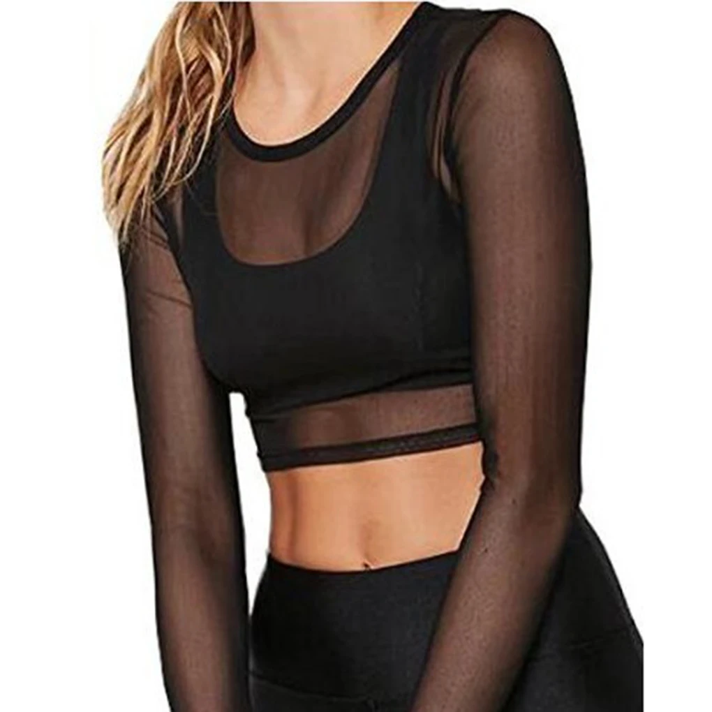 Sexy Black Women Short Sleeve Sheer Mesh Top T Shirts Streetwear Tees Slim See-through Transparent Crop Tops Club wear Fashion