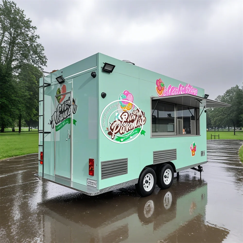 스테인레스 스틸 맞춤형 모바일 식품 트레일러 미국 표준 완전 장착 패스트 푸드 케이터링 트럭 피자 커피 카트