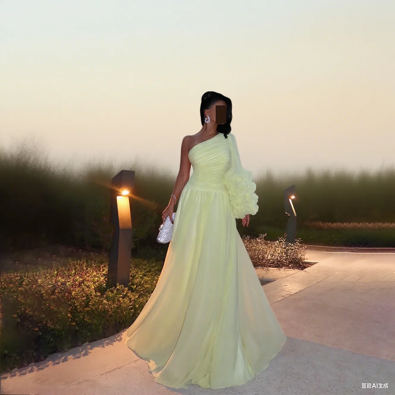 

Arabic Evening Dresses One Shoulder Flowing Prom Dress with Pleat Ruched Yellow Party Dress Customized فساتين سهرة