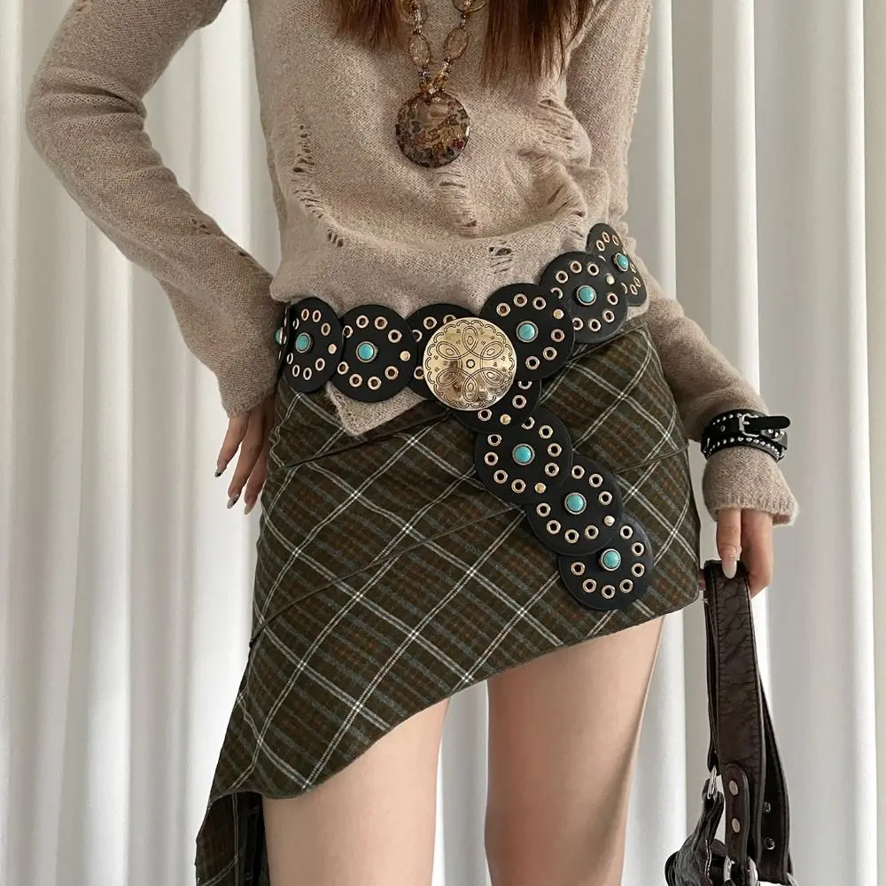 

Модные металлические ремни с круглой пряжкой, широкие ремни в стиле барокко, винтажные ремни в западном стиле с ажурной пряжкой, аксессуары для талии