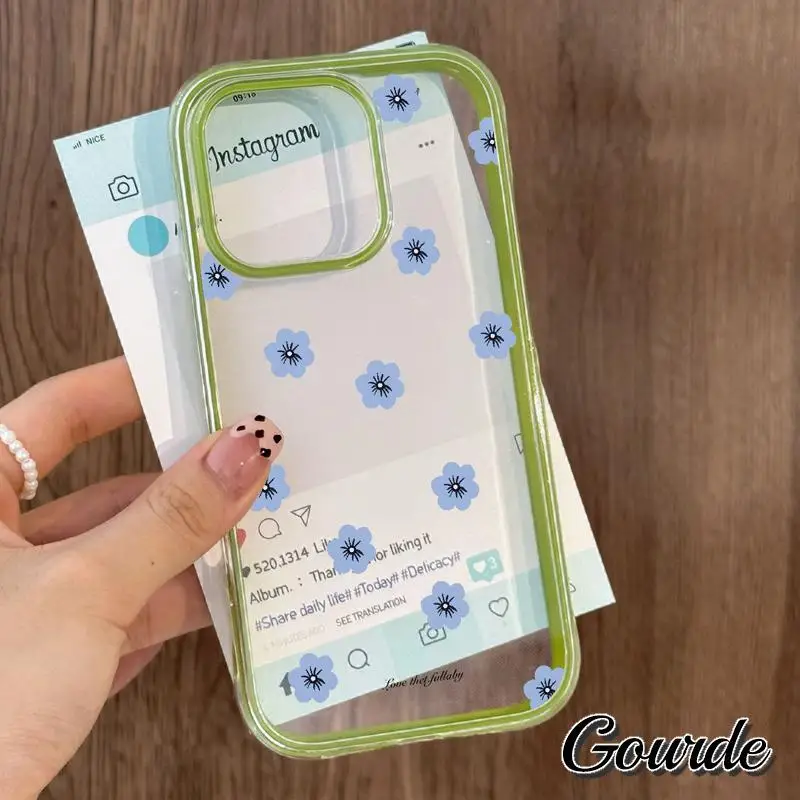 

Gourde Blue Flowers Pattern Candy Color 2-In-1 Clear Phone Case for Iphone 15 13 14 Plus Iphone 16 Pro Max Shockproof Cover