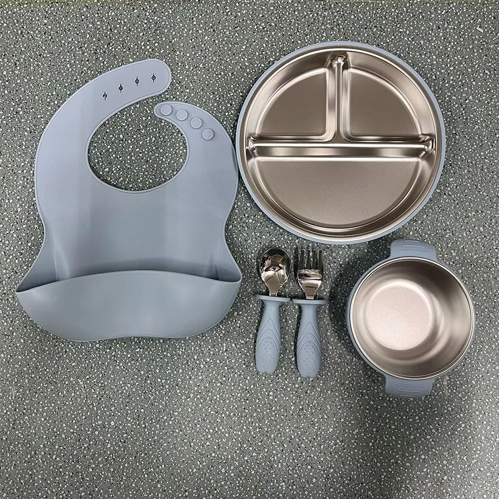Compartment Plate Baby Feeding Set Shockproof Divided Baby Plates Silicone BPA Free Children's Tableware Set Weaning Training