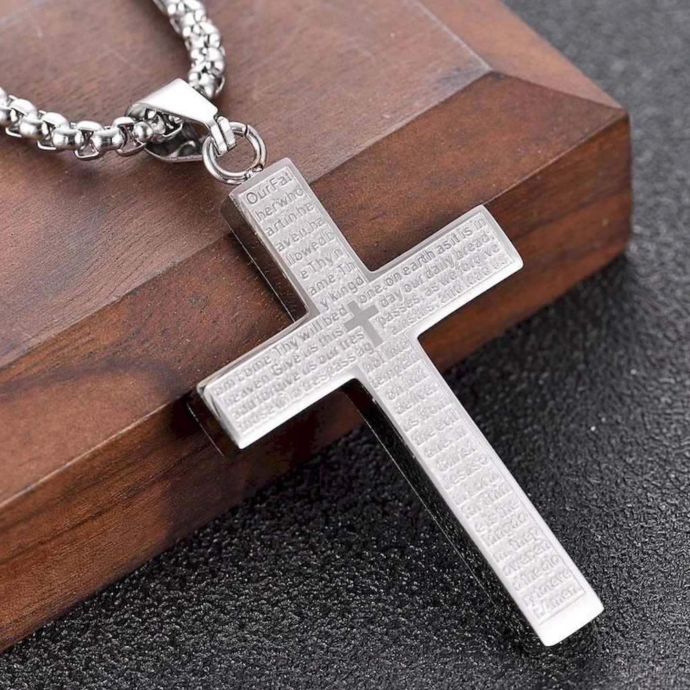 

60cm Chain Length Stainless Steel Bible Verses Cross Pendant Necklace Gold Silver Black Waterproof Hangings Wholesale