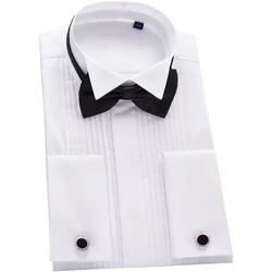 Extral Large Wing Tip Men's French Cuff Tuxedo Long Sleeve Dress Shirt Male Oversized Formal Business Party Wedding Bridegroom