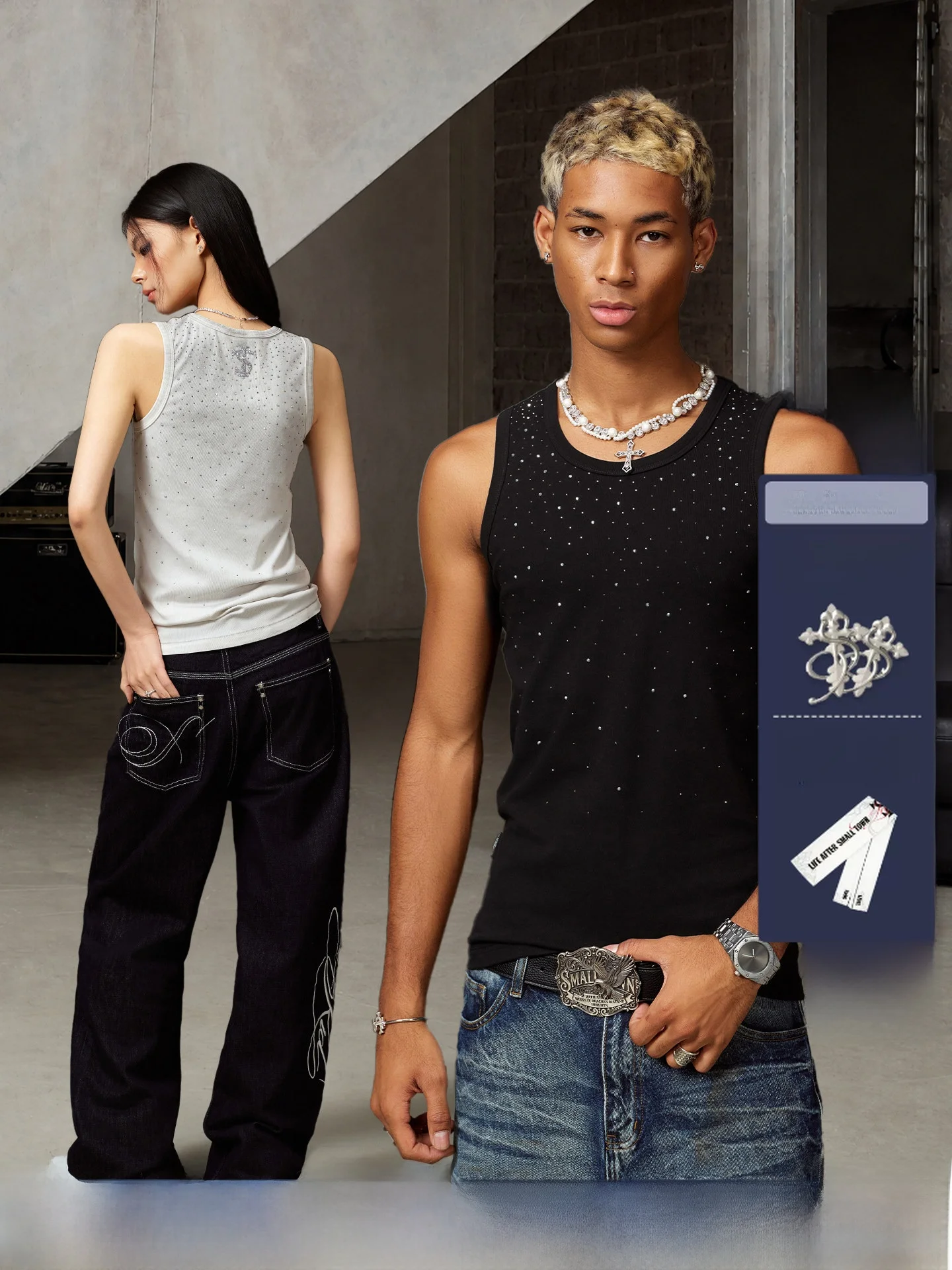 STK SmallTownKid Diamond Embellished Sleeveless Vest Unisex High Street Style Cool Lightweight Knitted Summer Top