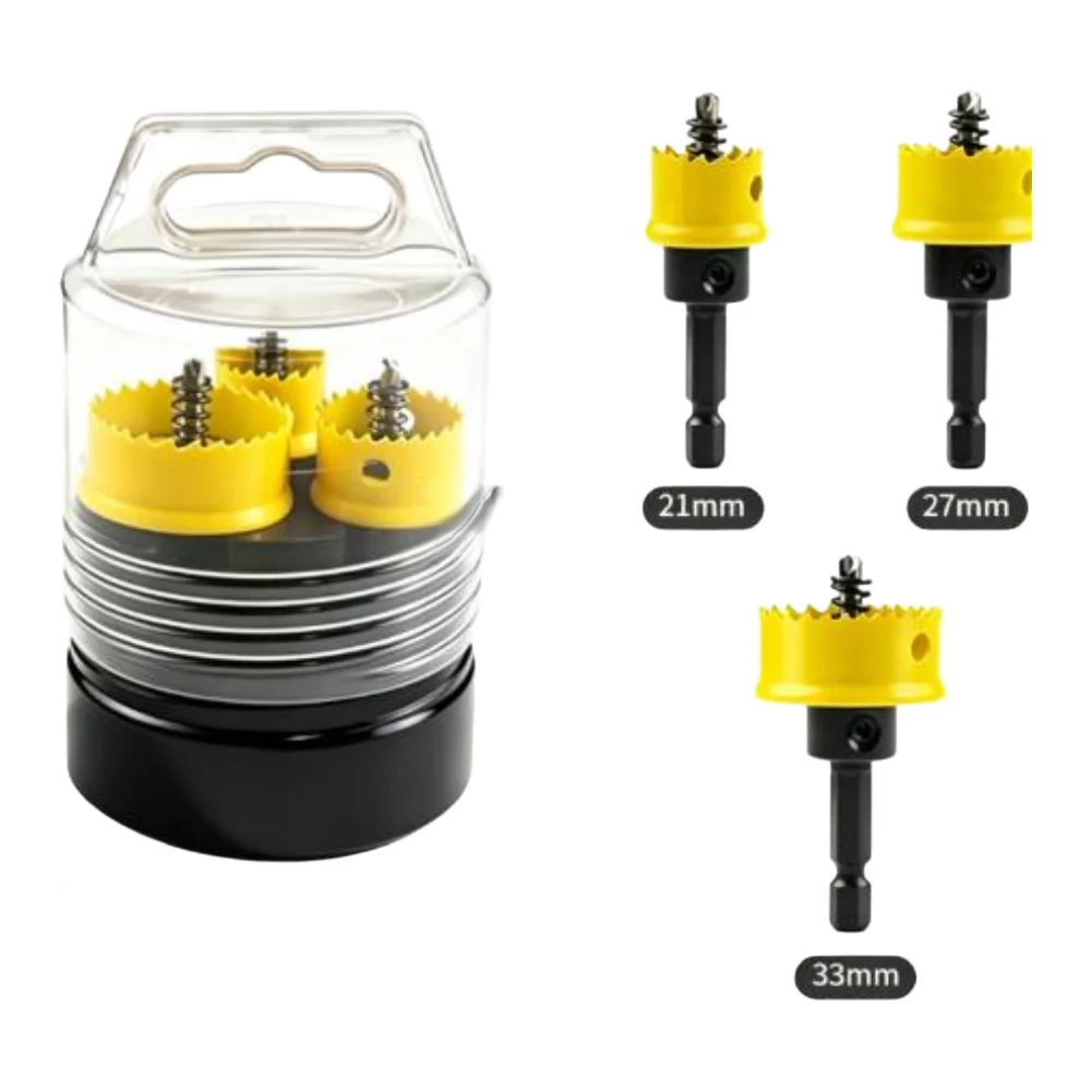 3pcs 21/27/33mm Drill Bit Hex Shank Bimetal Hole Cutting Tool Set For Stainless Steel Iron Plate Aluminum Drilling Tols