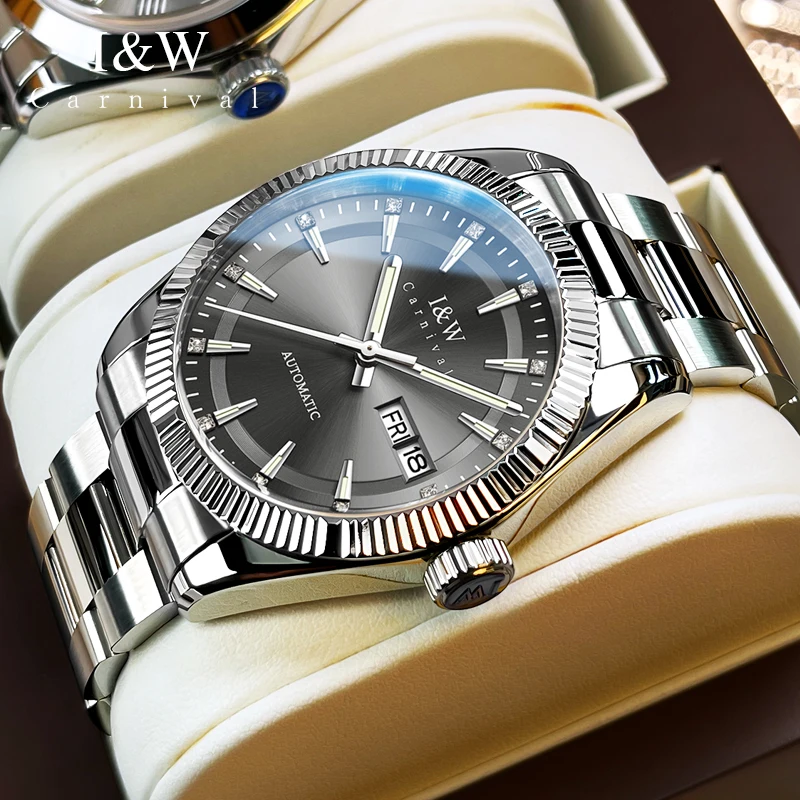 كرنفال العلامة التجارية الراقية IW سلسلة 50 متر مقاوم للماء الياقوت ساعة ميكانيكية الرجال موضة أسبوع تاريخ NH36A حركة ساعات رجالي #1