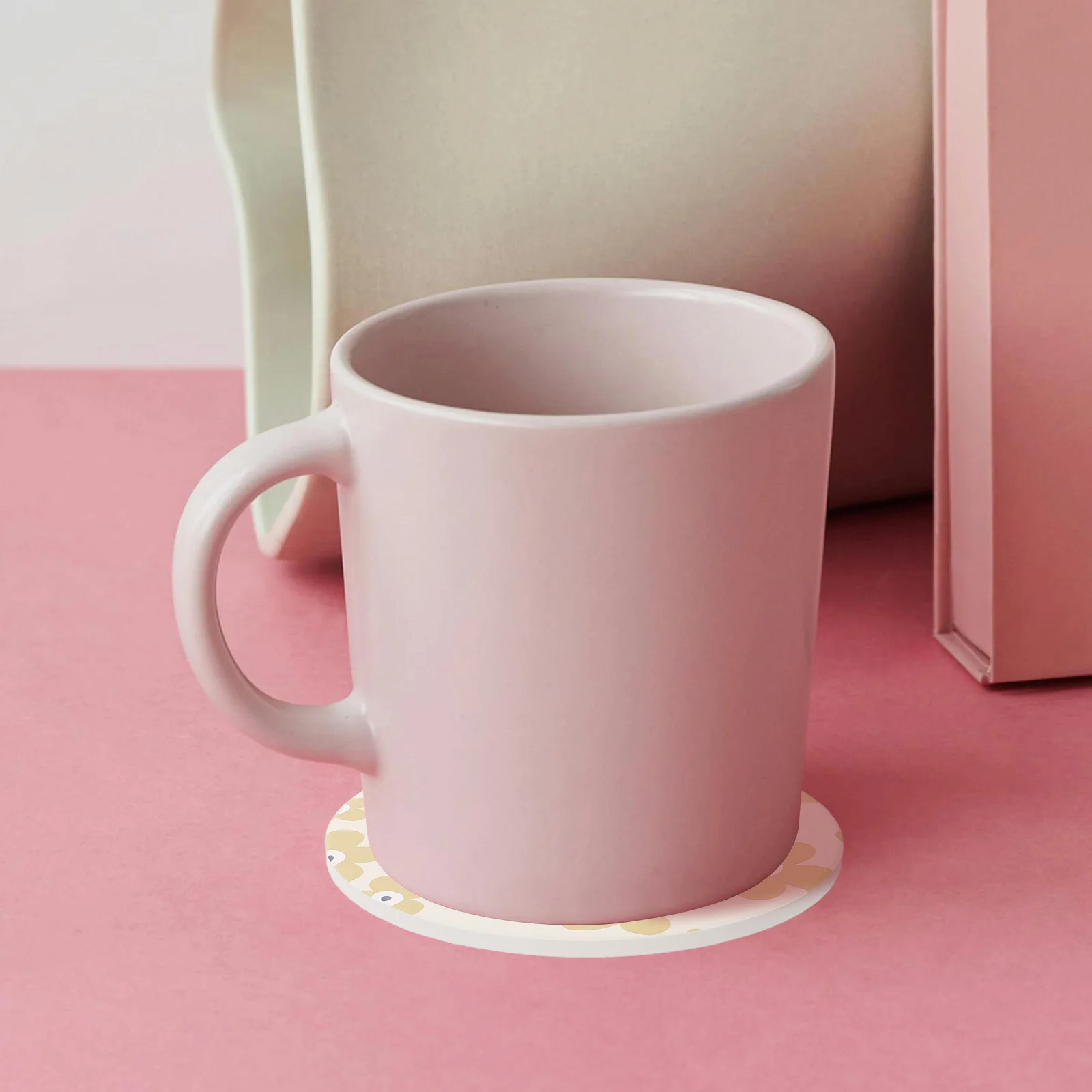 

2pcs Non- Coasters Vintage Bohemian Style White Pottery Cork Material Protective Drink Mats Table Cup Mat