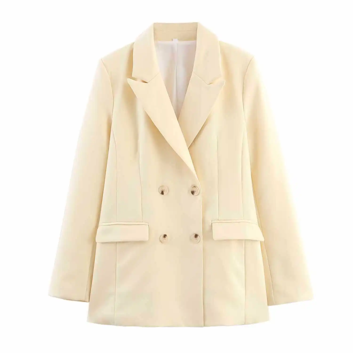 

Women's Pure Color Long Sleeve Notch Collar Double Buttoned Suit Jacket Autumn Fashion Trade Female Topwear