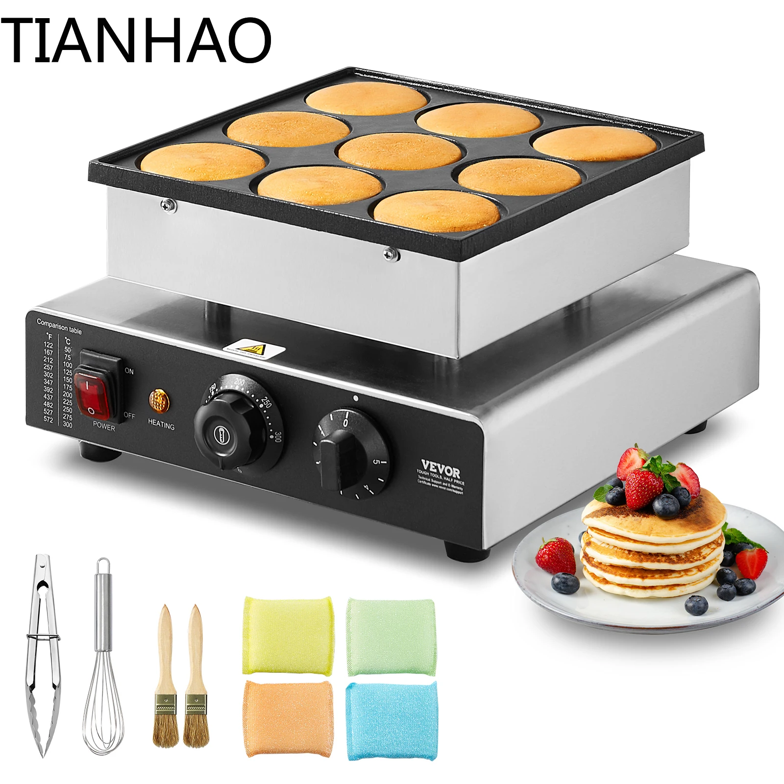 SucceBuy Dutch Pancake Maker  Diameter Dorayaki Baker Machine Commercial Electric Poffertjes Grill Non-stick Stainless Steel