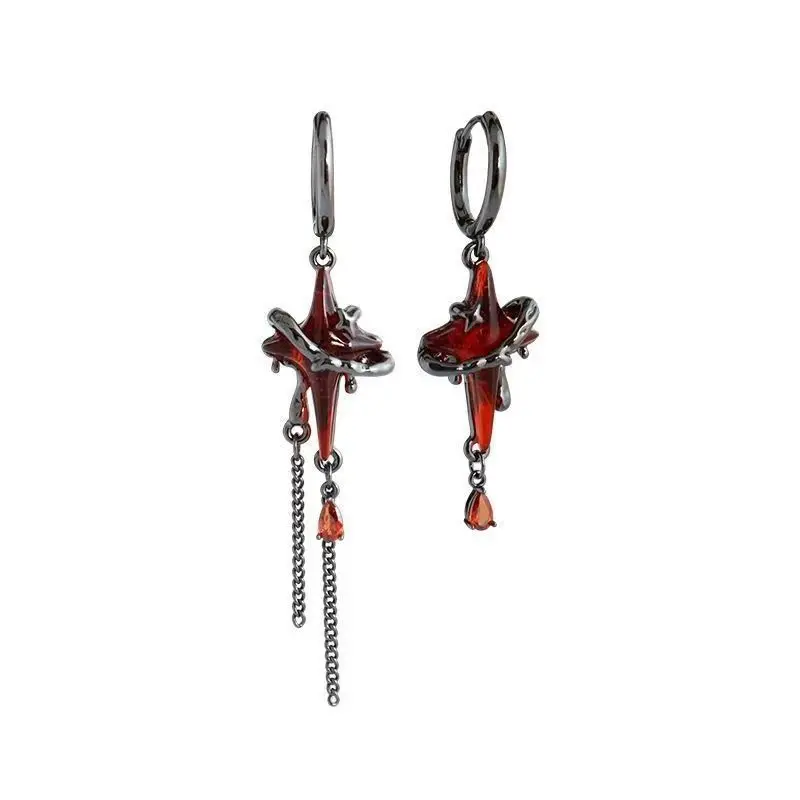 

Black Lava Wrapped Gothic Four Stars Festival Tassel Earrings Women's Jewelry Party Anniversary Gift