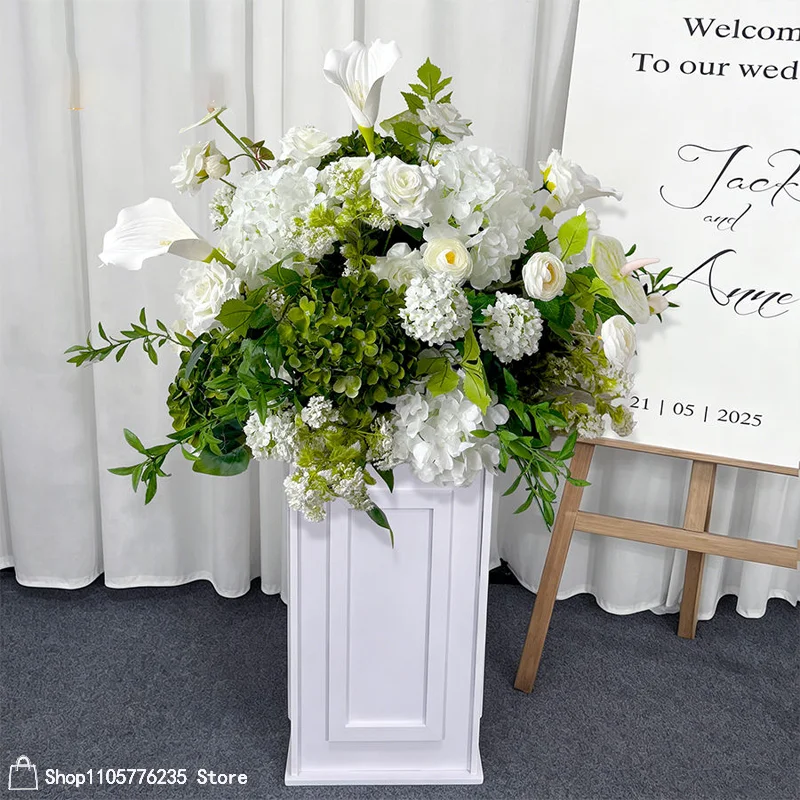 Künstliche Blumen, Weiß-Grüne Calla-Lilien-Hortensien-Arrangement, Hochzeits-Willkommensschild-Ständer, Gangdekoration, Blumendeko, Party-Event-Requisite – Detail 3
