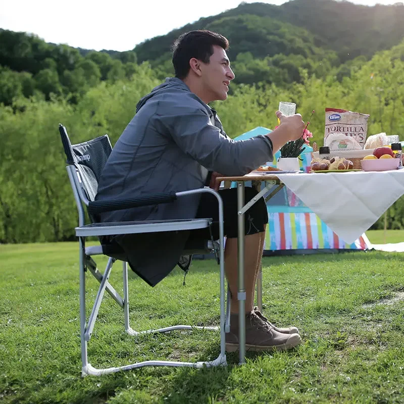 Outdoor Portable Folding Chair with Side Table Beach Leisure Chair Boss Star Director Office Armchair