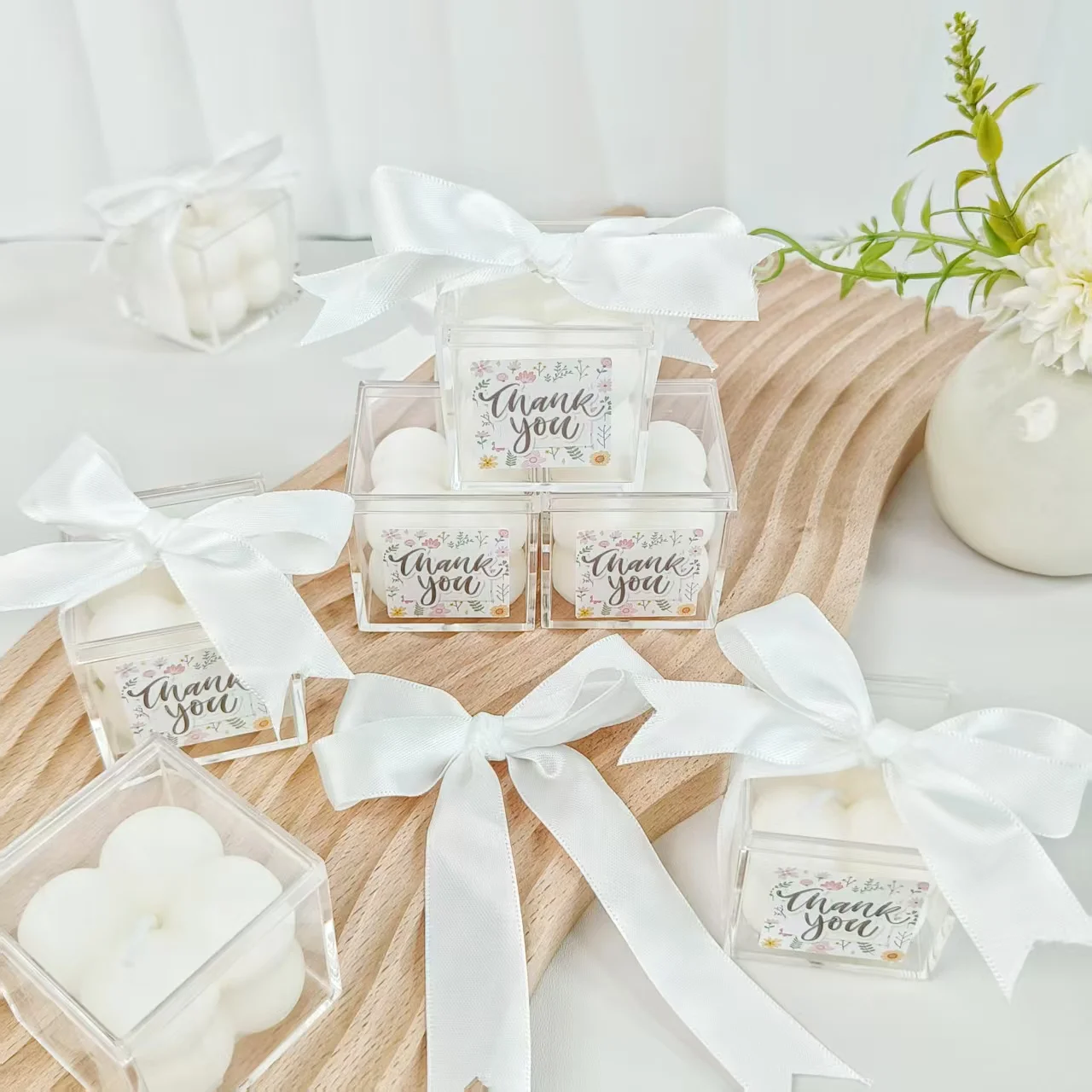 

20 Sets Wedding Favors - Scented Bubble Candles in Acrylic Boxes Ribbon & Sticker for Bridal Shower, Baby Reveal