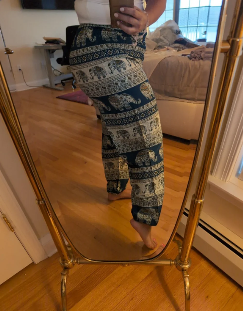 Boho Yoga Pants Wide Leg Women Harem Bohemian  Vintage Print  loose fit Boho Hippie high waist Smocked Waist Beach   Hippie